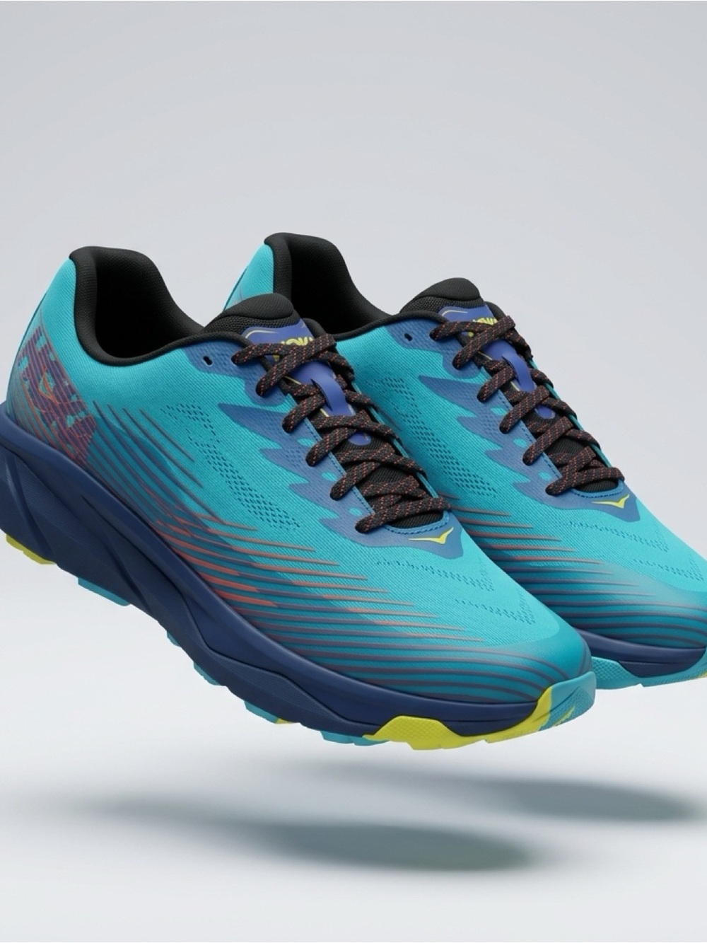 Hoka One One Men’s Teal and Navy Running Shoes with Yellow Accents size 12.5